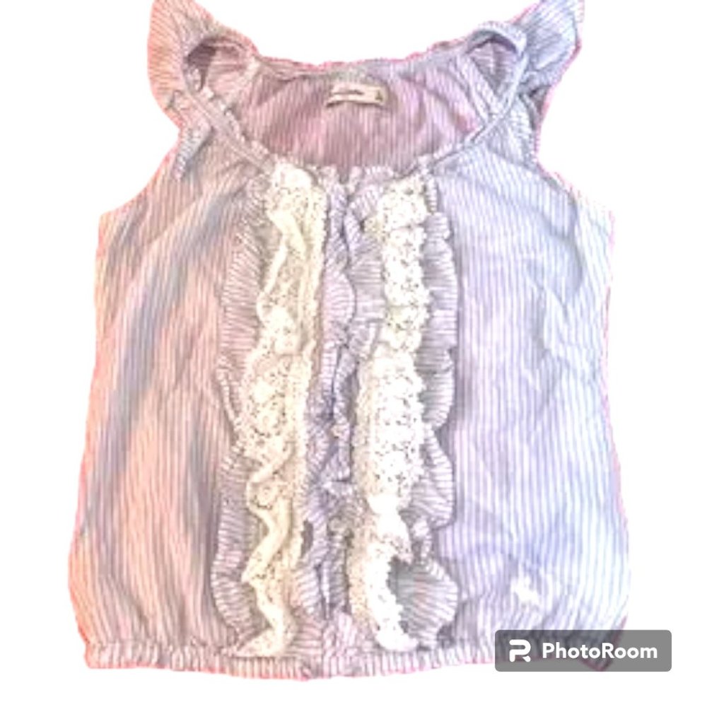 Abercrombie Kids blue and white striped cap sleeves ruffled shirt size XL‎